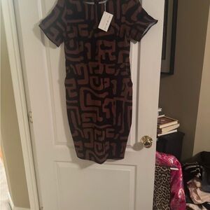 Geometric Patterned Brown Dress